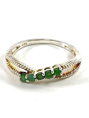 🦚🗝️ Vintage STS, 2 tone Sterling Silver Gold Wash Emerald Ring / Band